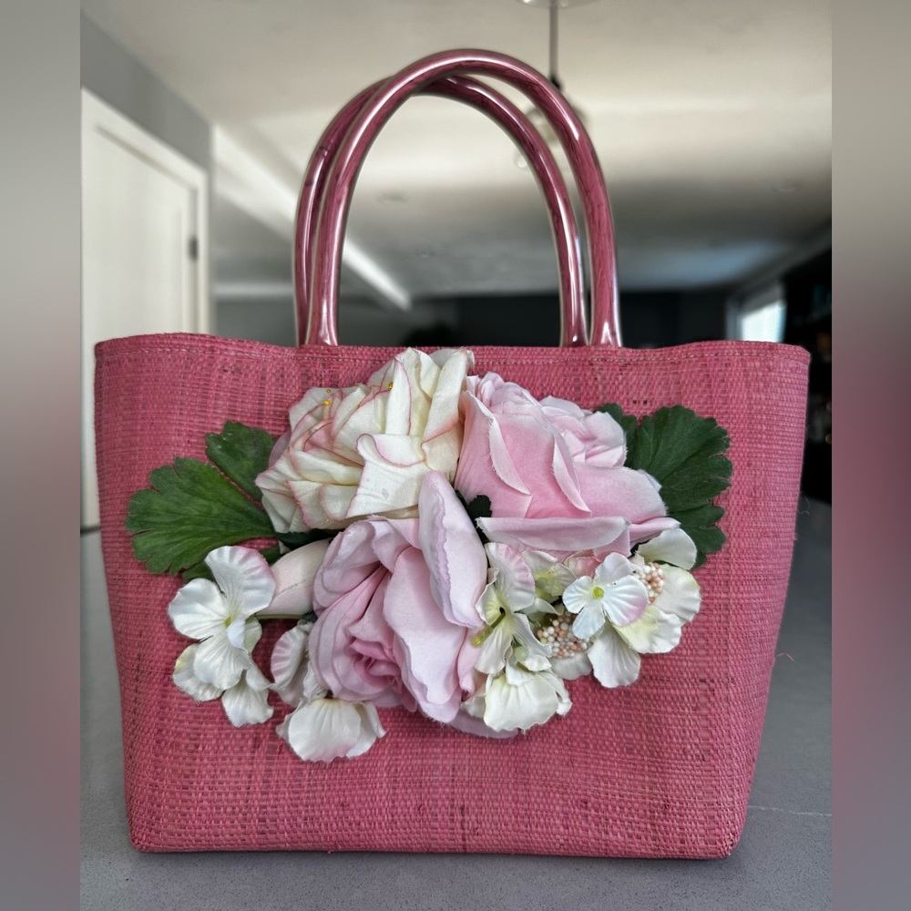 Pink handbag with flowers